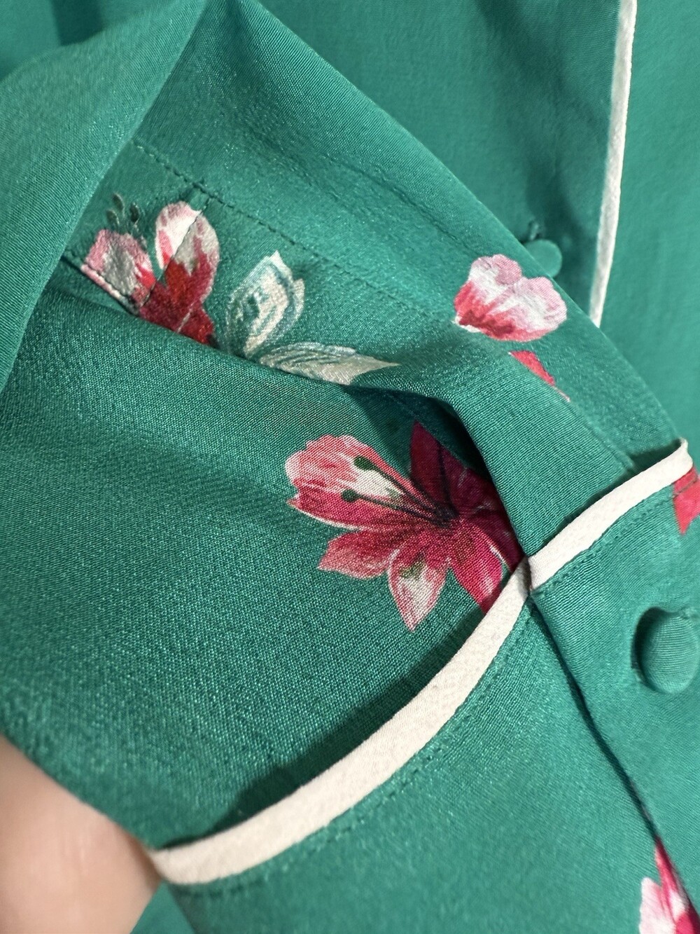 🪷NWT Sezane Elisa Silk Shirt Blouse Green Pink Floral Women's US 6/8 FR 3 - Picture 5 of 7